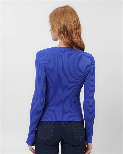 Riachuelo Blusa Feminina De Tricot Canelado Manga Longa Azul Ak