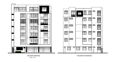 6 Storey Apartment Building Front And Rear Elevation Design DWG File