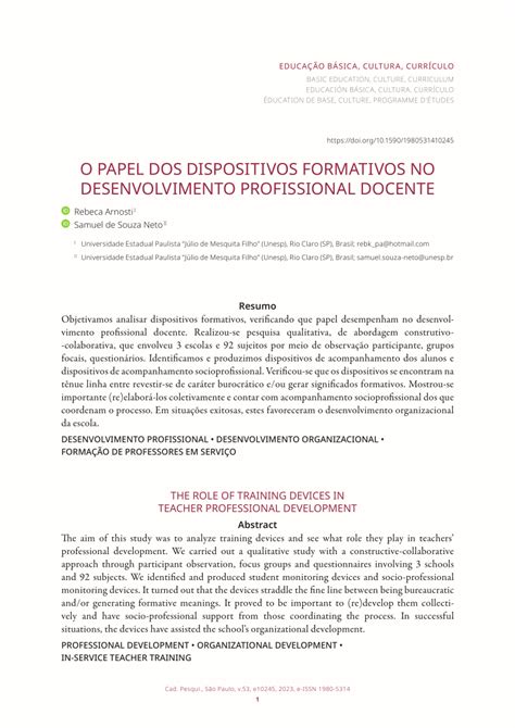 Pdf EducaÇÃo BÁsica Cultur A CurrÍculo O Papel Dos Dispositivos