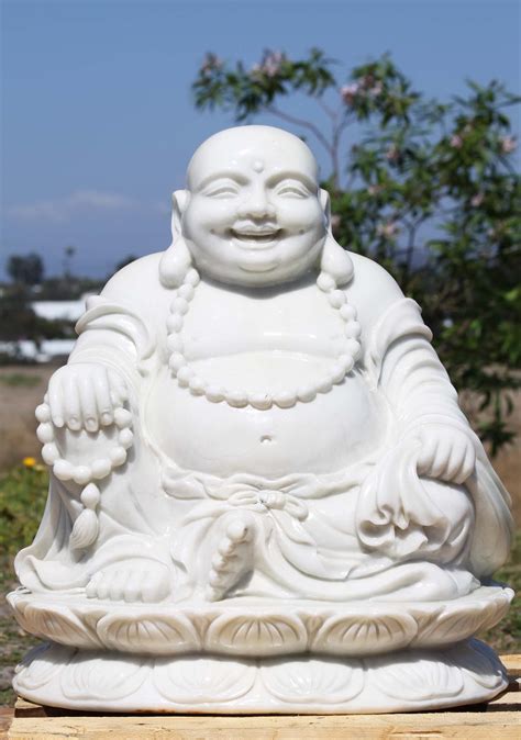 White Marble Happy Buddha Of Wealth Statue 21 109wm11 Lotus Sculpture