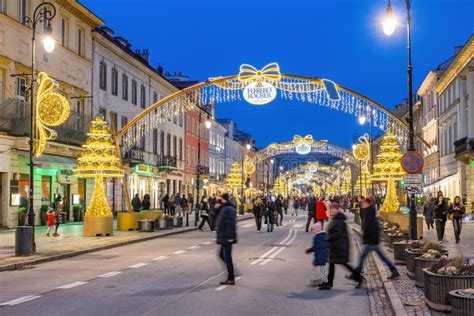 New World Street in Warsaw at Night Editorial Stock Photo - Image of ...