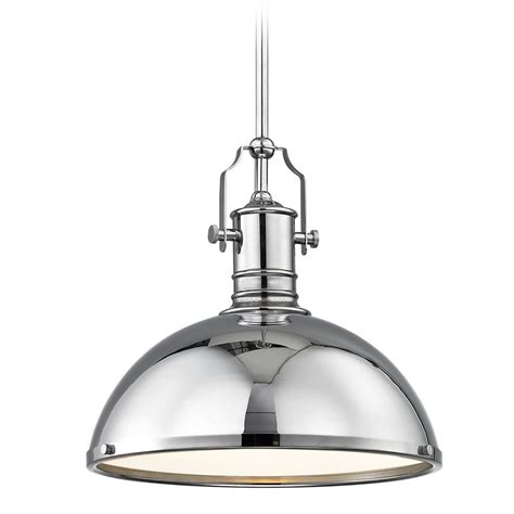 Industrial Chrome Pendant Light With Metal Shade 1338 Inch Wide At Destination Lighting