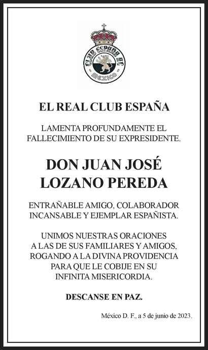 Señor Juan José Lozano Pereda Obituario Esquela