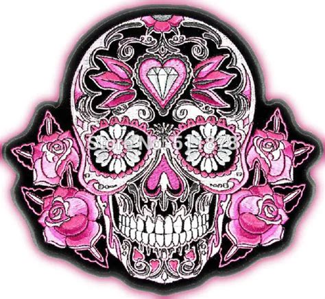 4 Sugar Skull Roses Ladies Outlaw Club Rider Rock Heavy Metal Biker Vest Iron On Patch Dia De