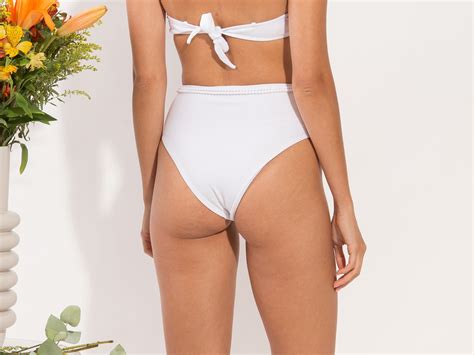 Bikini Bottoms Bottom Shimmer White Belted High Waist