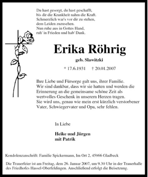 Traueranzeigen Von Erika R Hrig Trauer In Nrw De