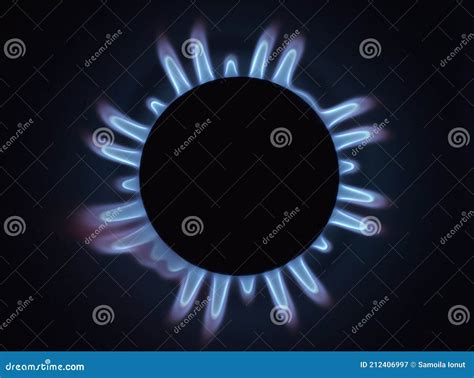 Natural Gas Burning A Blue Flames On Black Background Stock Image