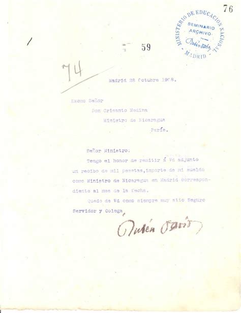 Carta de Rubén Darío a MEDINA Crisanto Biblioteca Virtual Miguel de