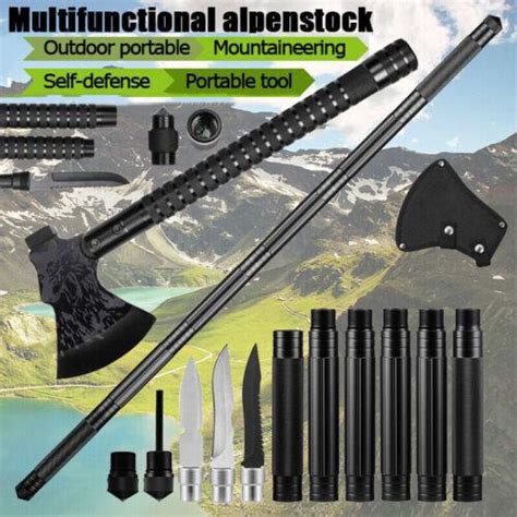 Tactical Walking Stick Survival Trekking Poles Camping Axe Tomahawk