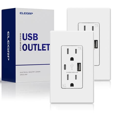 Elegrp Usb Wall Outlet With Type A And Type C Usb Ports 15 Amp Tamper Resistant Receptacle Wall