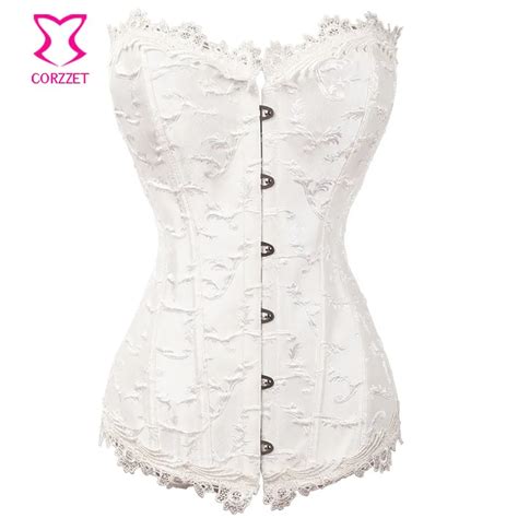 Victorian Brocade Wedding Corset White Corselet Overbust Corpetes E