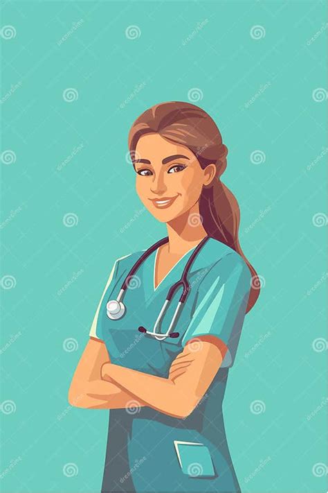 A Woman Nurse With A Stethoscope Vector Illustration Stock Vector Illustration Of Comics