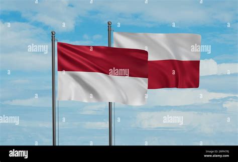 Poland And Indonesia And Bali Island Flag Waving Together In The Wind