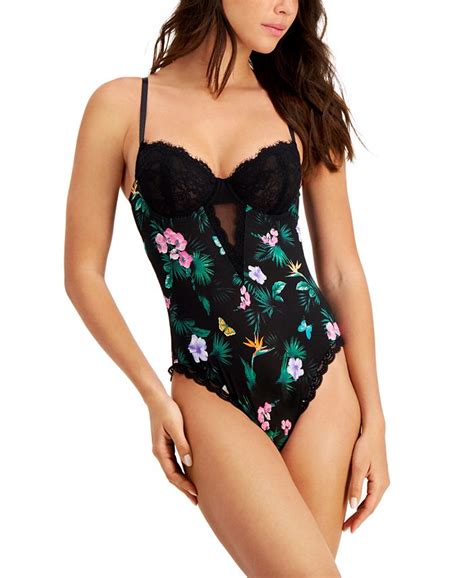 Inc International Concepts Womens Printed Lace Cup Bodysuit Created For Macys Macys