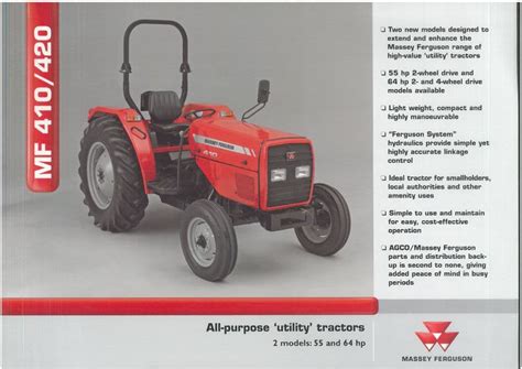 Massey Ferguson Utility Tractors 410 420 55 And 64 Hp Brochure