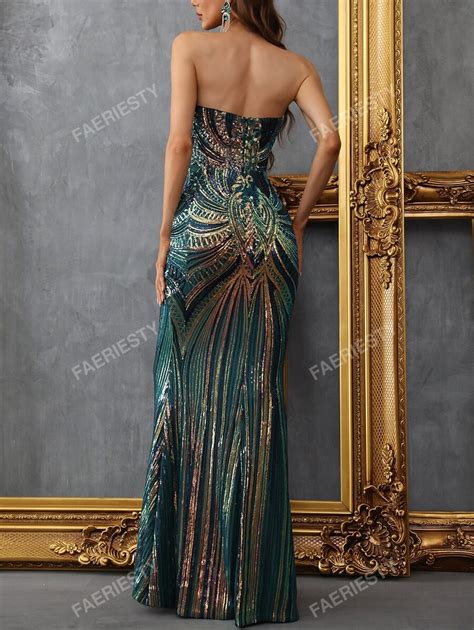 Backless Mermaid Hem Sequin Prom Dress Elegant Formal Evening Wedding