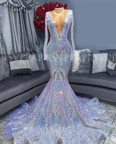 Long White Sequins Mermaid Prom Dresses 2020 Formal Party Women Evening