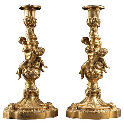 19th C Pair Of Louis XV Gilt Bronze Candlesticks With French Royal