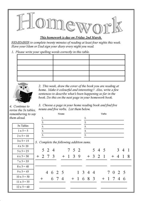 Grade 5 Homework Sheets