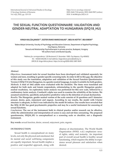 Pdf The Sexual Function Questionnaire Validation And Gender Neutral Adaptation To Hungarian