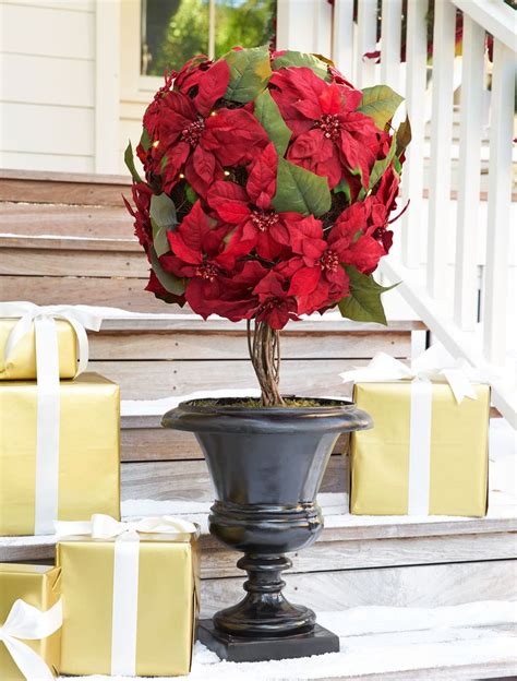 Outdoor Led Battery Operated Poinsettia Topiary Potted Christmas