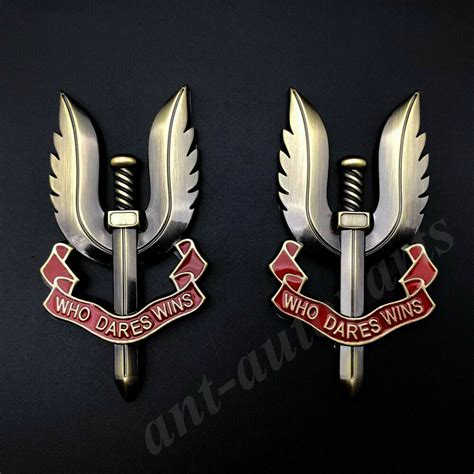 2pcs Metal Bronze Sas Who Dares Wins Car Trunk Fender Emblem Badge