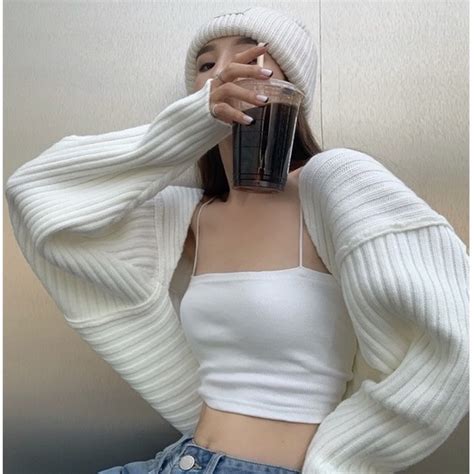 Cands Korean Fashion Solid Color Sweater Women Long Sleeve Knit Crop Top Lazy Cardigan Shopee