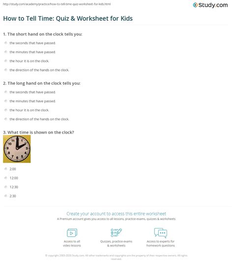 How To Tell Time Quiz And Worksheet For Kids