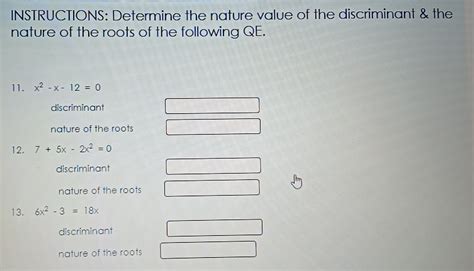 Solved INSTRUCTIONS Determine The Nature Value Of The Discriminant