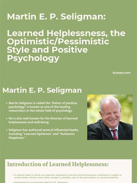 Seligman's Learned Helplessness Theory | PDF | Optimism | Positive