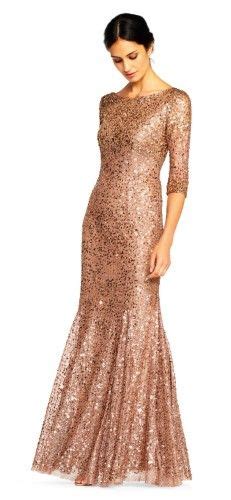 Adrianna Papell Three Quarter Sleeve Sequin Mermaid Gown With Scoop