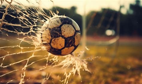 Premium Photo Dramatic Shot Of Soccer Ball Hits Net For A Goal In Fire