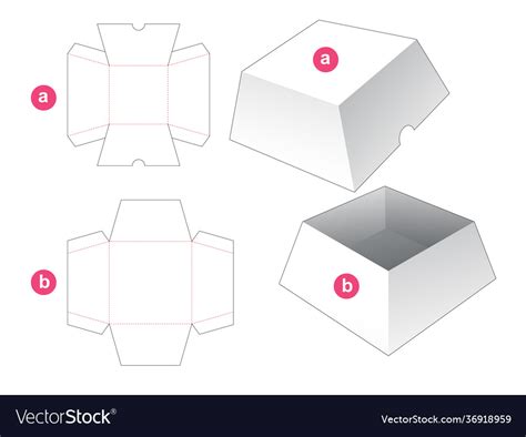 Trapezoid Square Box With Lid Die Cut Template Vector Image