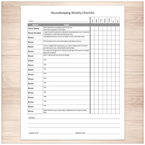 Housekeeping Checklist Template