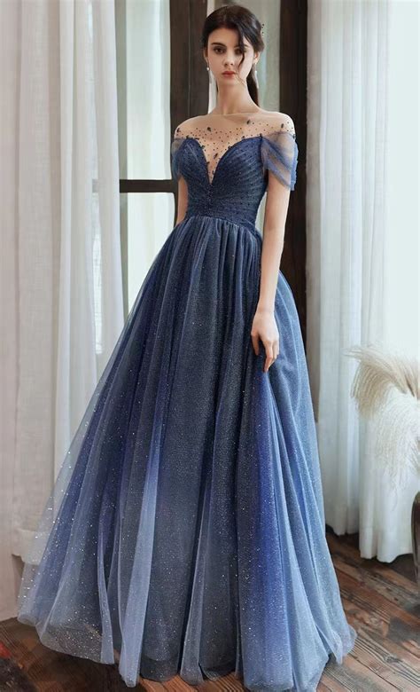 Gradient Blue Prom Dress, Dreamy Starry Night Evening Dress, Beaded Dress,custom Made on Luulla