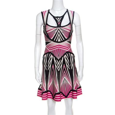 Herve Leger Aztec Pattern Jacquard Knit Cutout Detail A Line Anaya