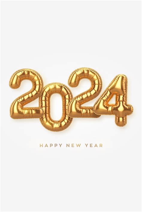 Happy New Year Golden Foil Balloon Numbers On White Background