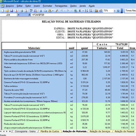 Planilha Para C Lculo De Materiais De Constru O Elo