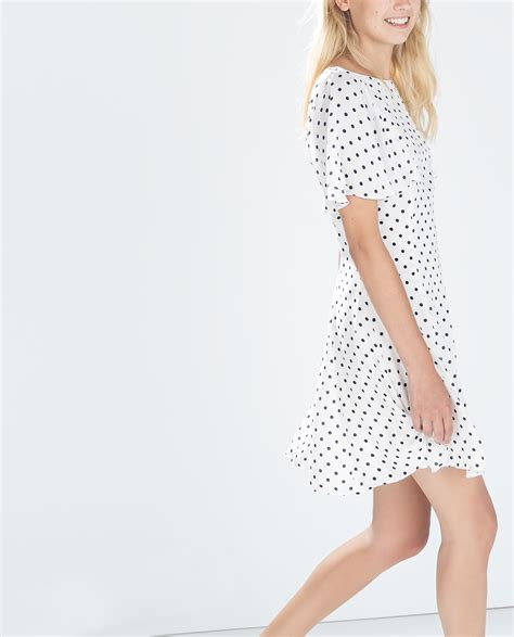 Zara Polka Dot Dress In White Lyst