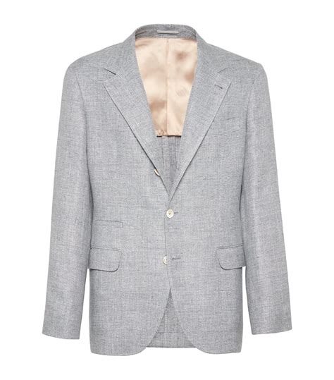 Mens Brunello Cucinelli Grey Linen Silk Wool Blazer Harrods UK