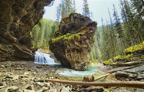 Wallpaper Forest Mountains River Rocks Waterfall Canada Albert