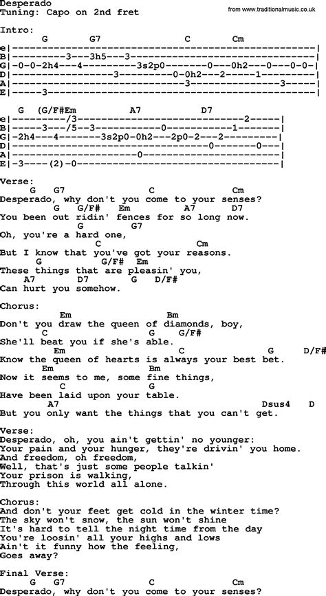 Johnny Cash Song Desperado Lyrics And Chords