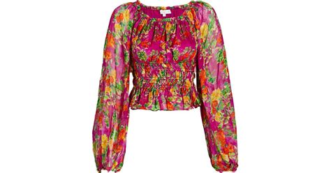 Caroline Constas Sage Off The Shoulder Floral Silk Top In Pink Lyst