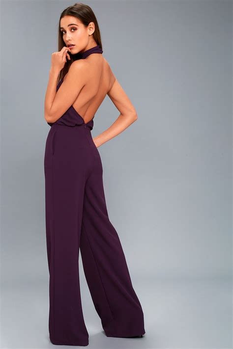 Chic Jumpsuit Purple Halter Jumpsuit Wide Leg Jumpsuit Lulus