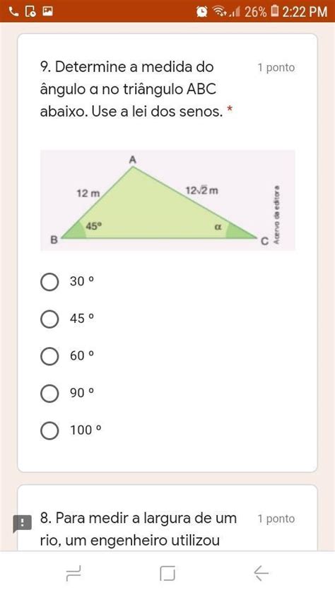 Determine A Medida Do Angulo A No Triangulo ABC Abaixo Use A Lei Dos