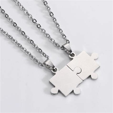 2 Piece Stainless Steel Jigsaw Puzzle Necklace Couple Etsy UK