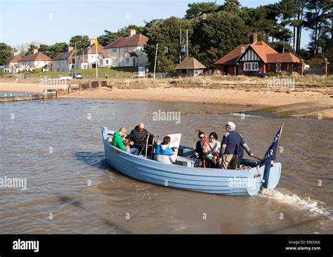 Small Ferry Boat Crossing River Deben Between Bawdsey Quay And Stock