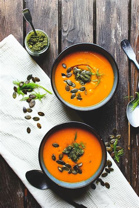 Roasted Pumpkin Soup With Fennel Pumpkin Seed Pesto Happy Hearted Kitchen