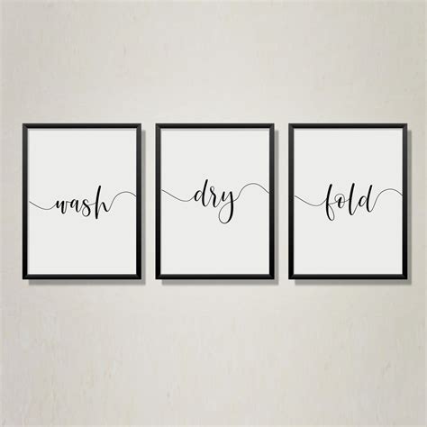 Laundry Print Triptych Wall Art Laundry Room Decor Sign Wash Dry Fold Set Of 3 Prints