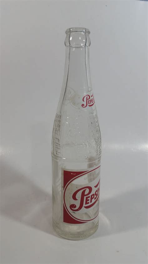 Vintage 1958 Sparkling Pepsi Cola Soda Pop Red And White 10 Fl Oz Clear Glass Beverage Bottle